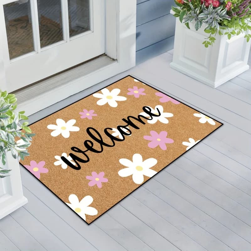 VIKAMA Tappetino di benvenuto floreale dipinto a mano, lavabile in lavatrice e antiscivolo, per ingresso, corridoio, bagno, decorazione per la casa