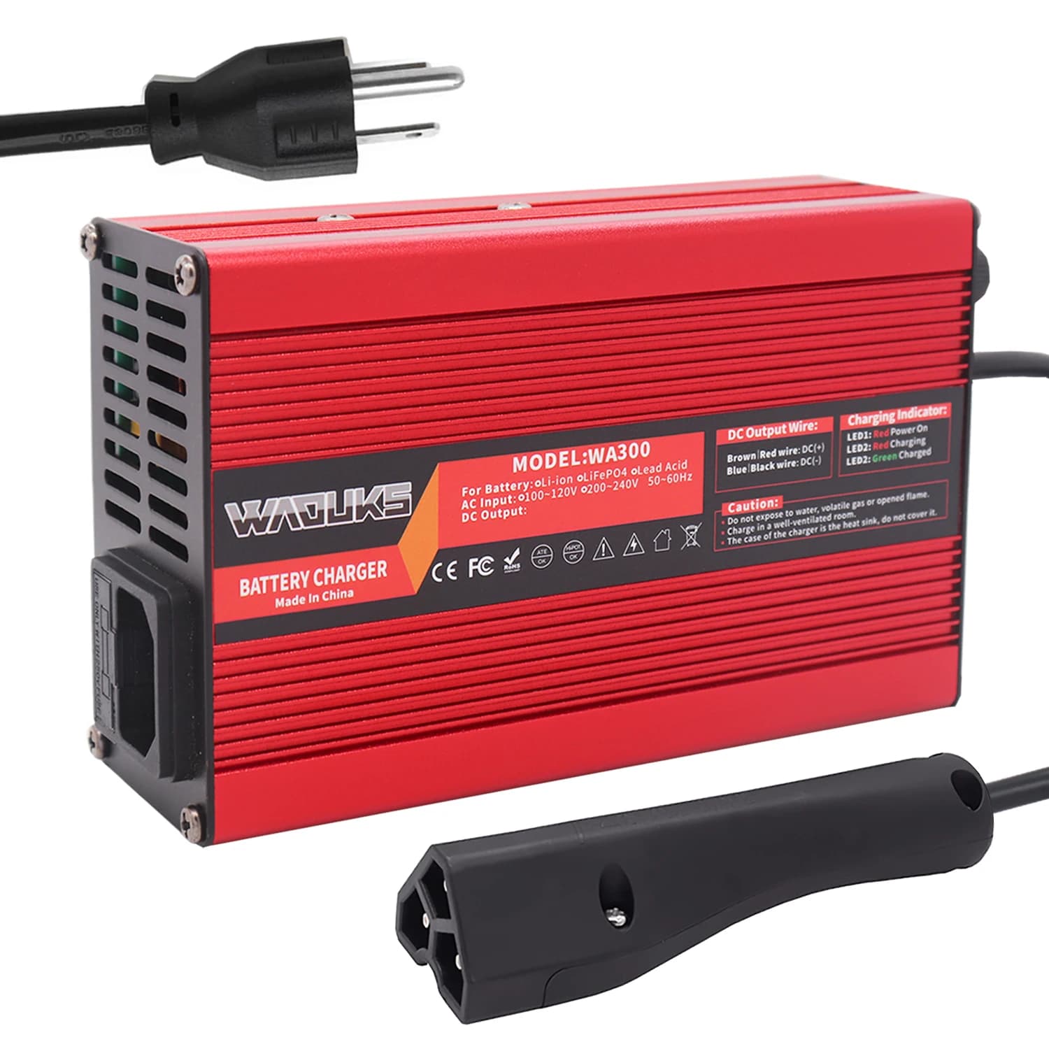 Caricabatterie per batterie al piombo-acido da 48V 5A, caricatore rapido intelligente per batterie da golf da 48V con alta potenza.