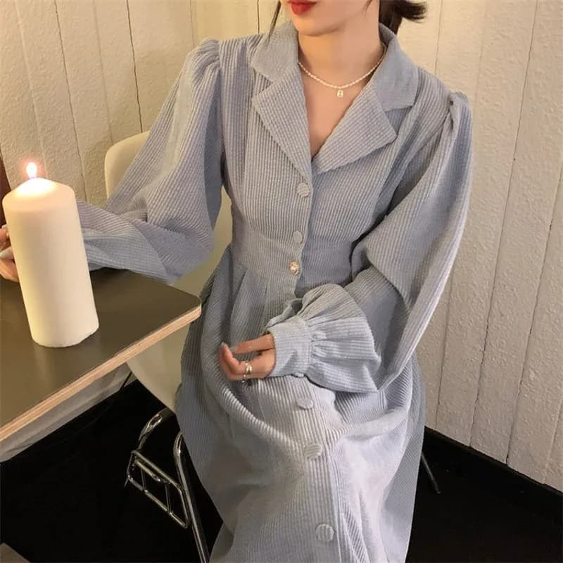 Elegant Vintage Velvet Long Sleeve Dress Women's Autumn Winter Design Sense Suit Collar Midi A-Line Skirt Style Dress