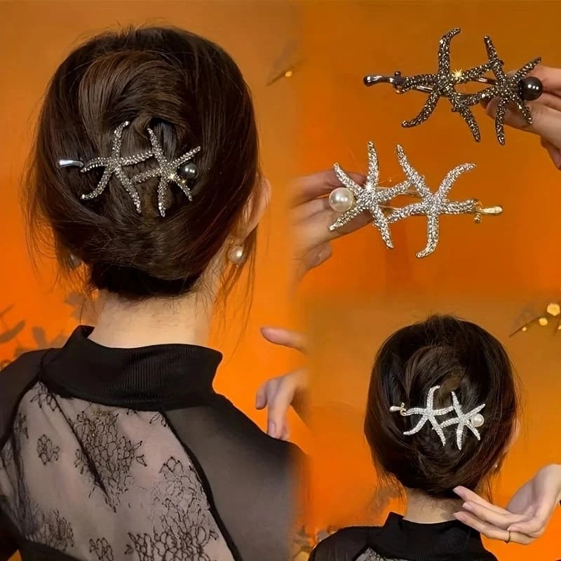 1 pz in lega di zinco strass stella marina twist clip, eleganti accessori per capelli di lusso leggeri, fascia alta squisita imitazione perla headdre