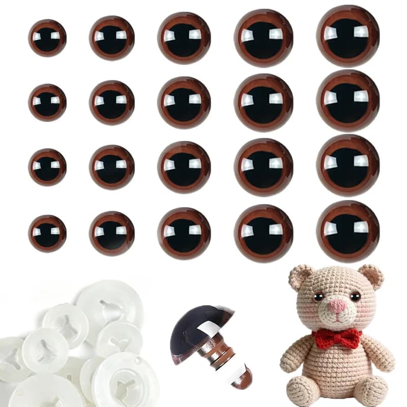 Occhi di sicurezza 3D marroni da 8-28 mm per bambole all'uncinetto, orsetti amigurumi, peluche, accessori fai da te con rondelle