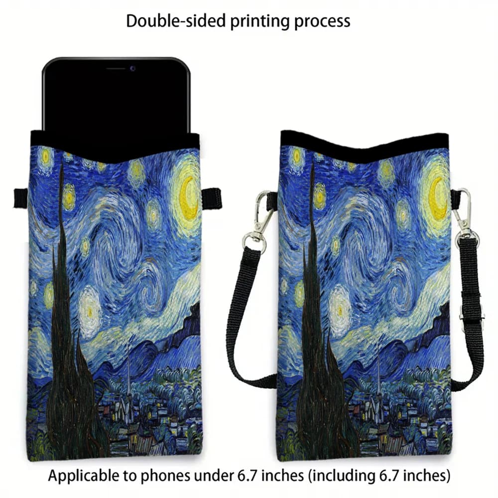 Custodia per telefono Van Gogh con cordino, borsa a tracolla con stampa modello squisito Borsa a tracolla in tessuto di poliestere Custodia per cellulare