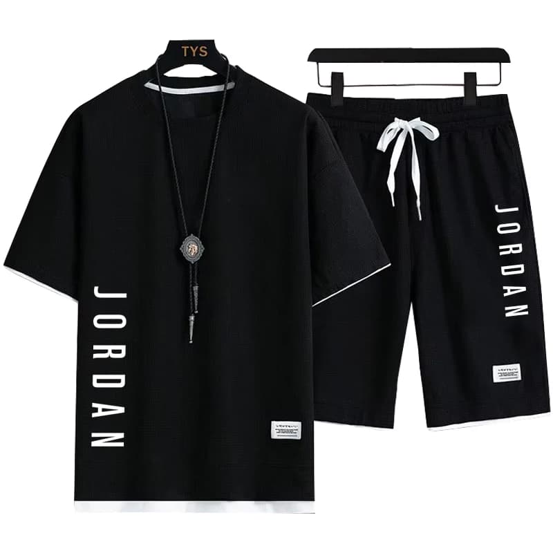 Completo da Uomo Estivo 2026 Nuovo Stile Casual per Allenamento Fitness - T-shirt a Maniche Corte Girocollo con Stampa alla Moda + Set di Cinque Pezzi con Pantaloncini