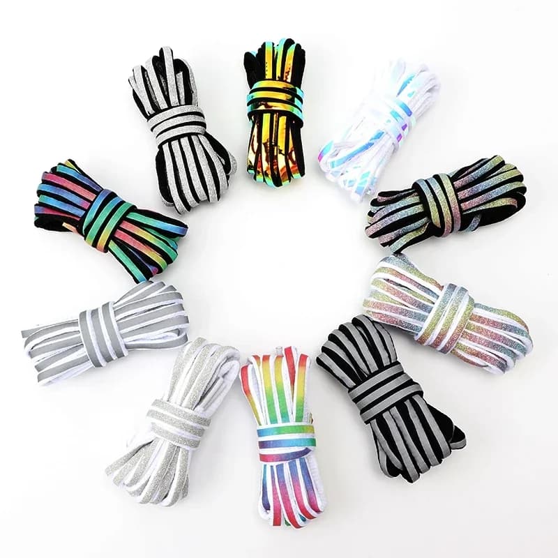 1 Pair Laser Sequin Reflective Shoe Laces for Kids & Adults - Safety Shoelaces for Dark Night Sneaker Laces