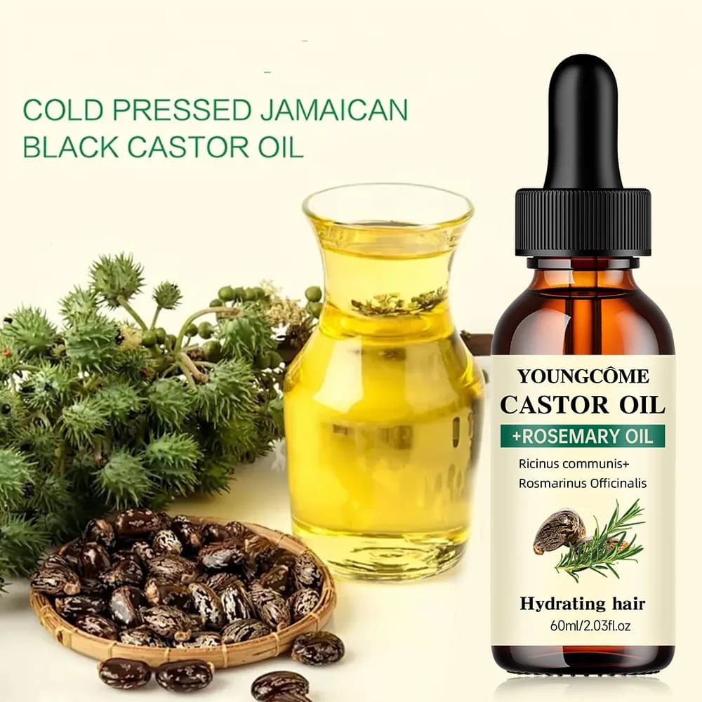 Mix castor oil and rosemary oil for hair growth Improves hair thickness and shine, reduces hair loss and split tips Oil for hair care