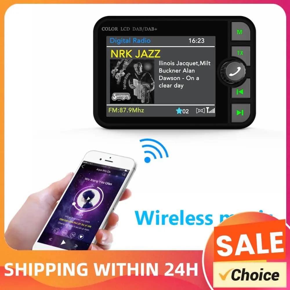 Lettore MP3 stereo Schermo LCD a colori da 2,4 pollici Adattatore per trasmissione del segnale digitale Compatibile con Bluetooth Ricevitore radio DAB 5.0 per auto