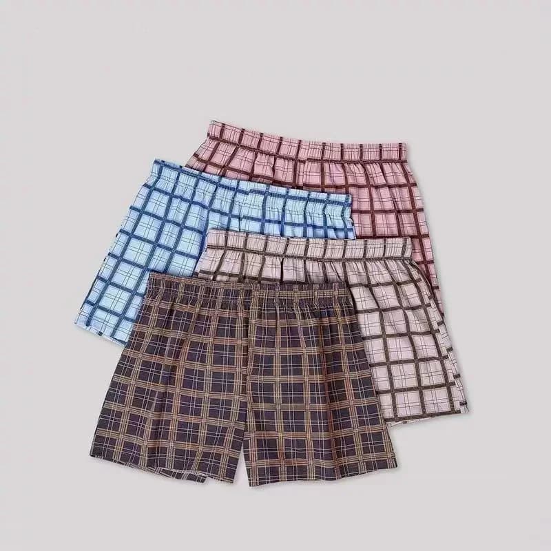 4-Piece Checkered Printed Men's Loose Aro Pants, Casual, Breathable, Comfortable, Flat Corner Pants, Men's Casual Underwear