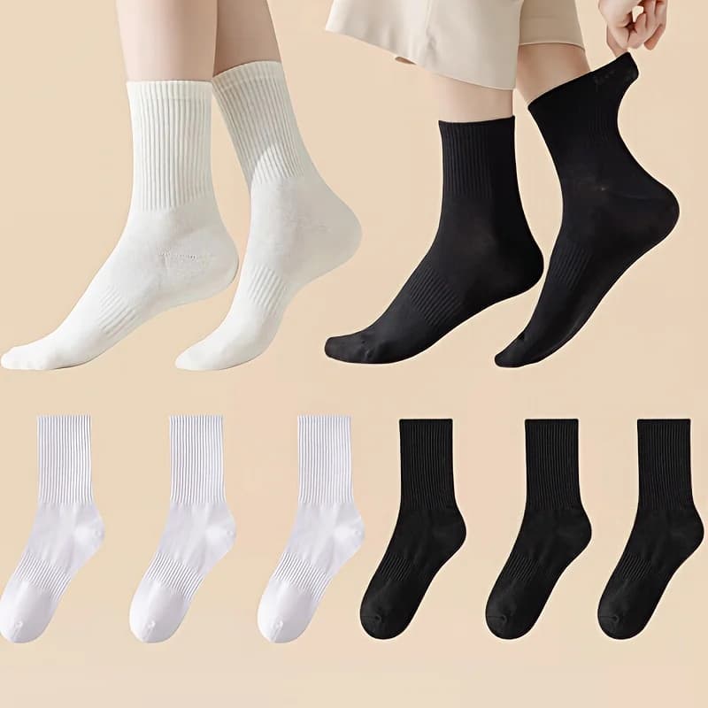 Pack of 10 pairs of unisex socks essential for the crew: classics in black and white, breathable for men and women