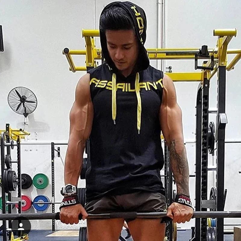 2025 Canotta fitness da uomo estiva Canotta sportiva da corsa in cotone Canotta da basket Camicia senza maniche Gilet con cappuccio Top da allenamento traspiranti