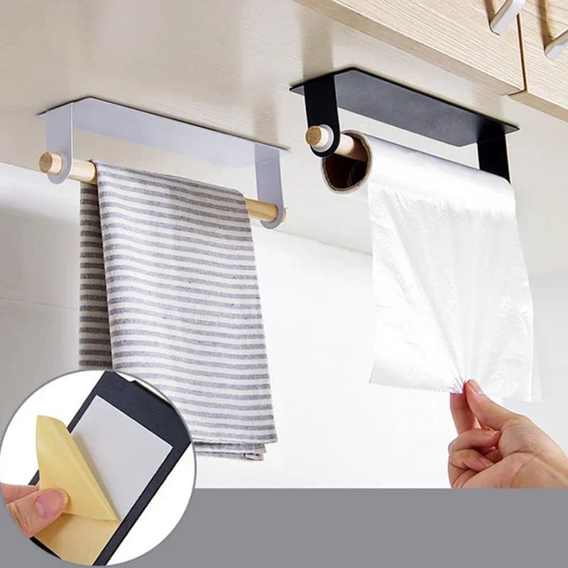 Porta asciugamani in legno, portarotolo adesivo da cucina, portarotolo per carta, portarotolo per pellicola per appendere l'armadio, accessori per il bagno