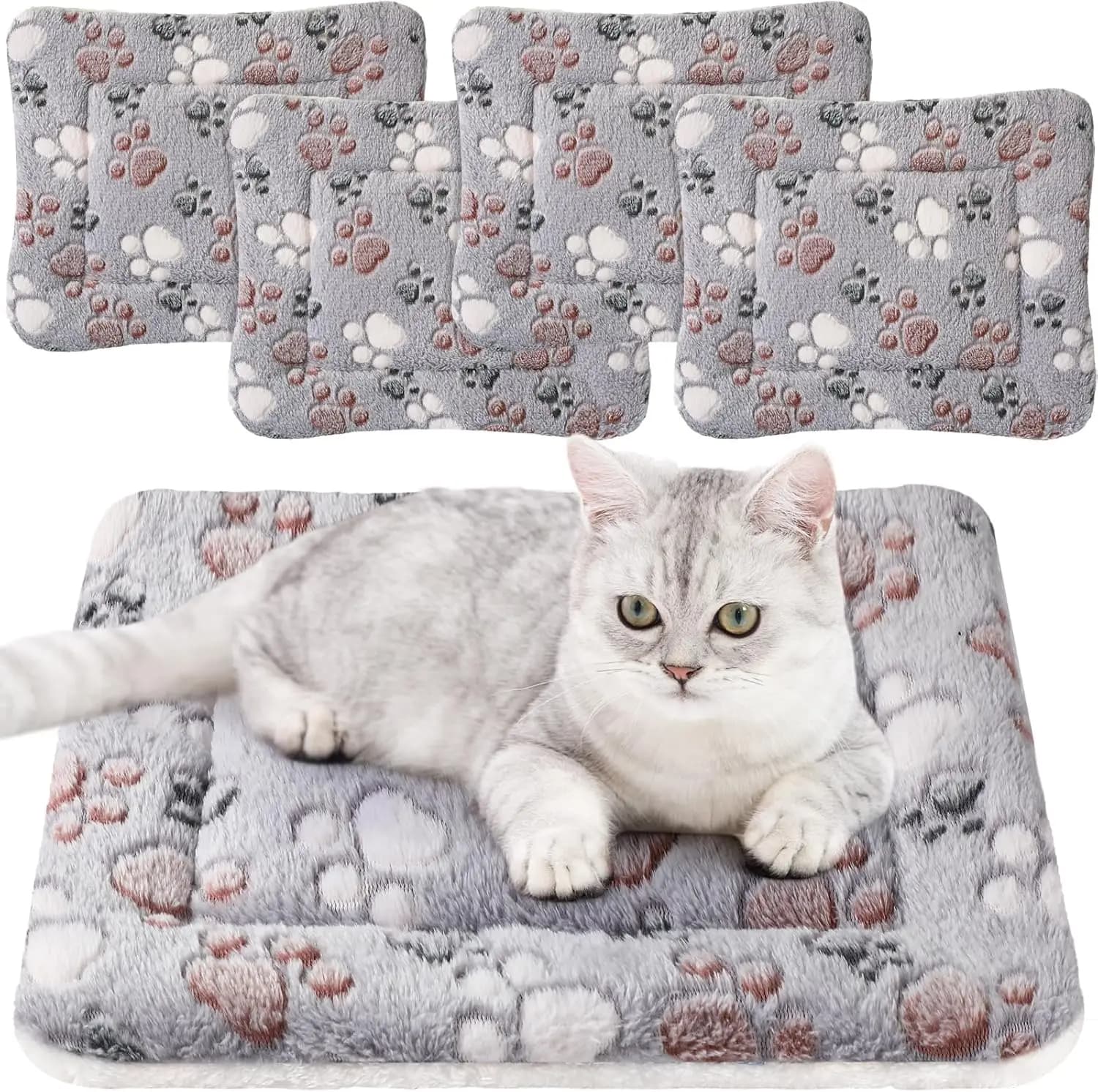 Set di 4 Tappetini Reversibili Ultra Morbidi in Pile per Cani, Gatti e Piccoli Animali, Lavabili e Confortevoli (33x48 cm, Grigio Chiaro)