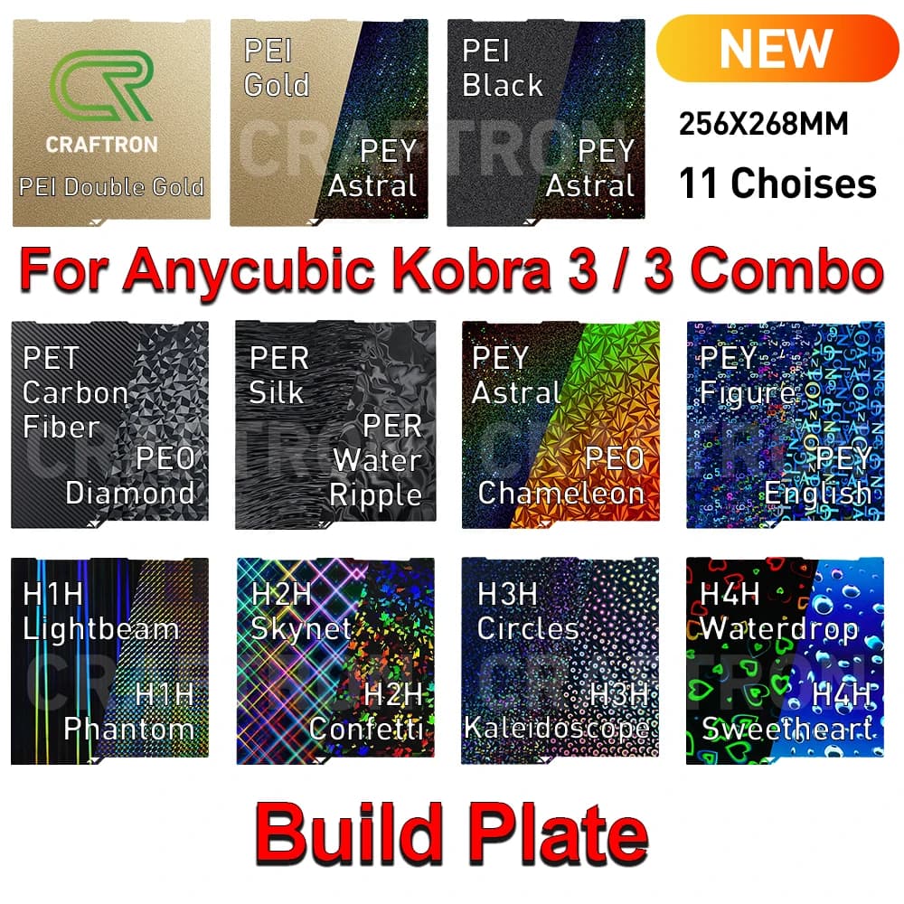 Anycubic Kobra 3 construction plate 256x268 double side steel PEO PET PEY springs for H1H heated bed printer 3d accessories parts