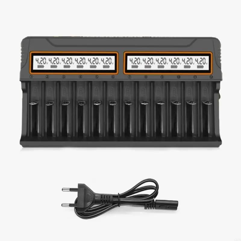 LTY Intelligent Charging Adapter Base 12 Bay Battery Charger with LCD Display Supports Mixed Charging for Various Batteries
