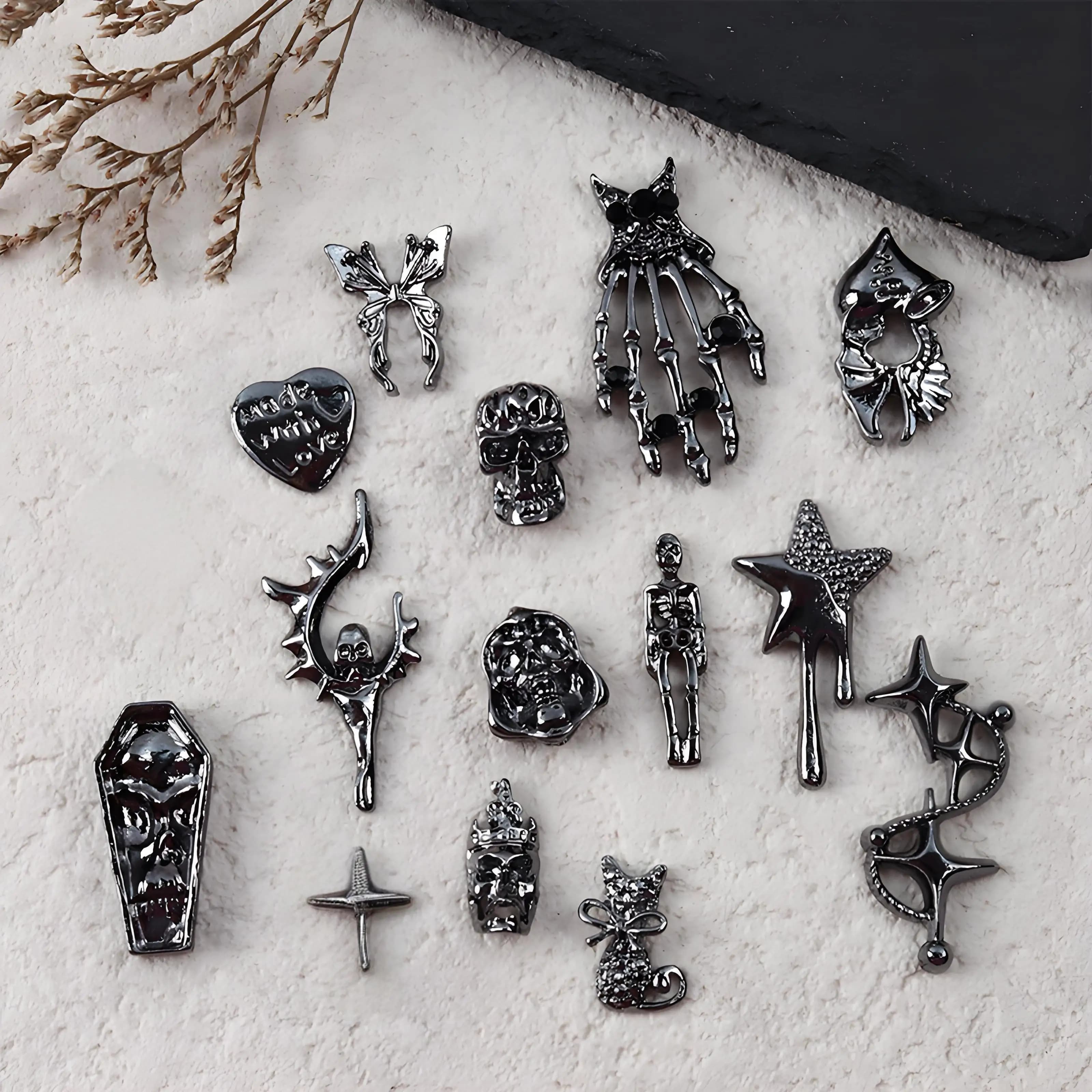 10 pezzi stile scuro accessori per la decorazione delle unghie di Halloween ciondoli gotici per nail art forniture materiale scheletro parti di decorazioni per manicure