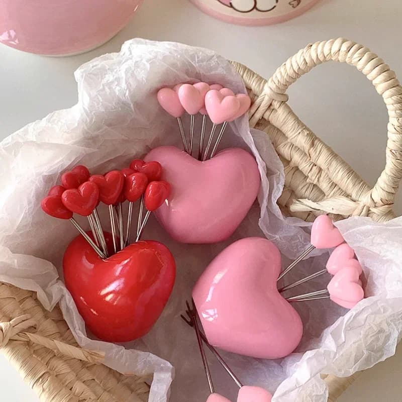 Set di Forchette per Frutta in Acciaio Inox con Base, 10 Pezzi, Forchette a Cuore per Dessert, Accessori per Bento Box, Gadget da Cucina, Decorazioni per la Casa