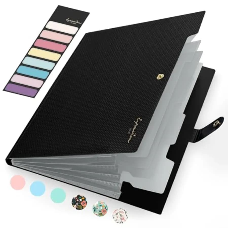 Accordion File Organizer, Letter Size Expanding File Folder with Labels, 5 Pocket Folders for Document, Portable Paper Bill Rec