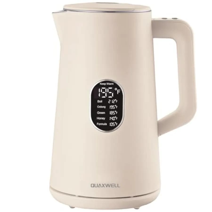 1.5L Double Wall Stainless Steel Electric Kettle, Teapot with Tatto Cold Handle, Quick boiling, 5 Temperature Levels, LED Display, Automatic Shutdown
