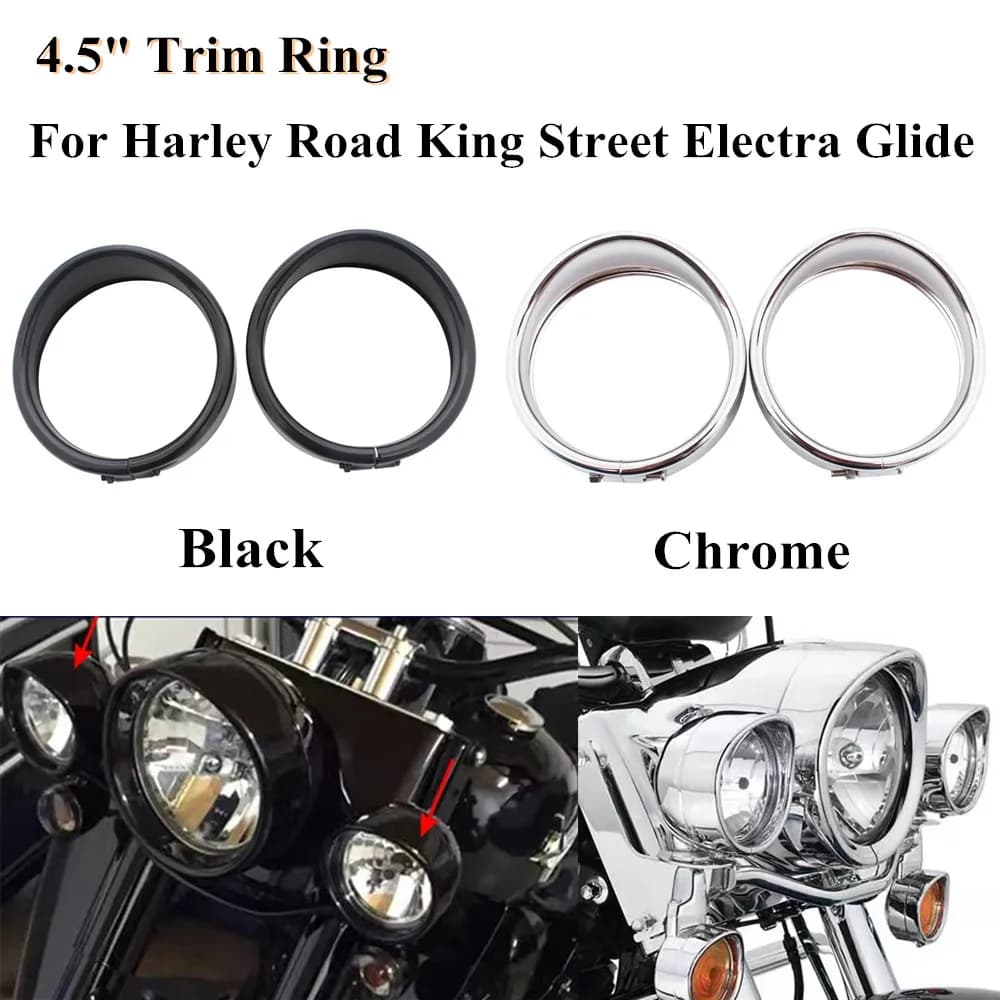 Moto 4.5 "Fendinebbia Anello Lunetta di Copertura Ausiliario Faro Trim Visiera Anello Per Harley Touring Road King Electra Street Glide