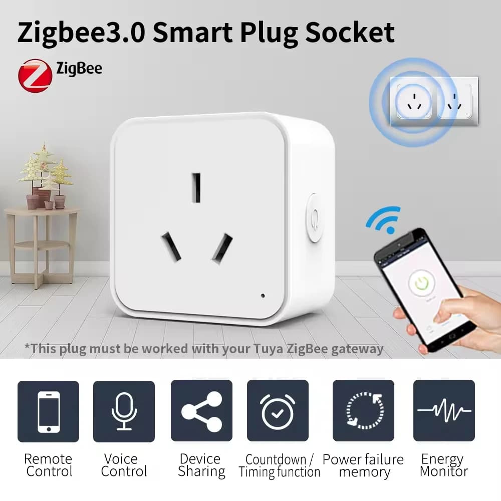 Tuya Zigbee Smart Socket AU Plug Adapter Tuya Smart Life App Wireless Control Timing Power Monitoring Function Aleax Outlet