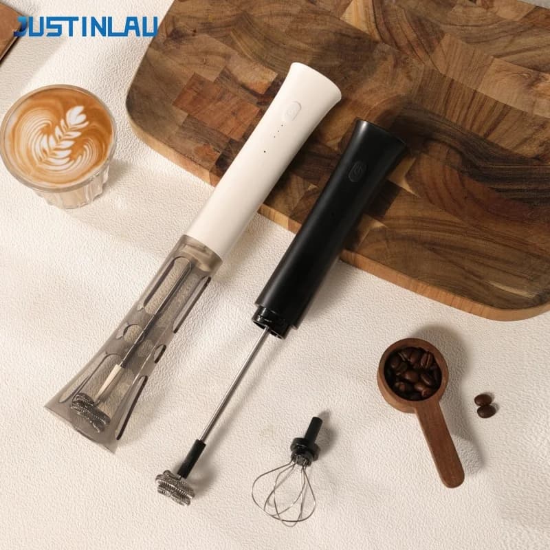 JUSTINLAU Electric Milk Frother Handheld 3‑Speed Coffee Foam Maker 304 Stainless Steel Dual Whisk Heads Portable Egg Beater Tool