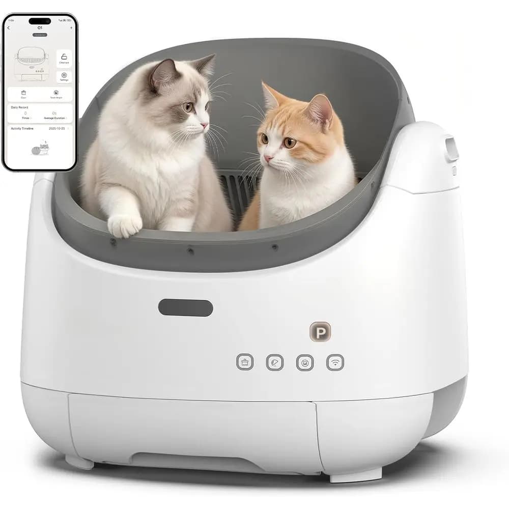 App-Controlled Open-Top Automatic Litter Box for Large or Multiple Cats with Safety Sensor, Odor Control, and Easy Cleaning