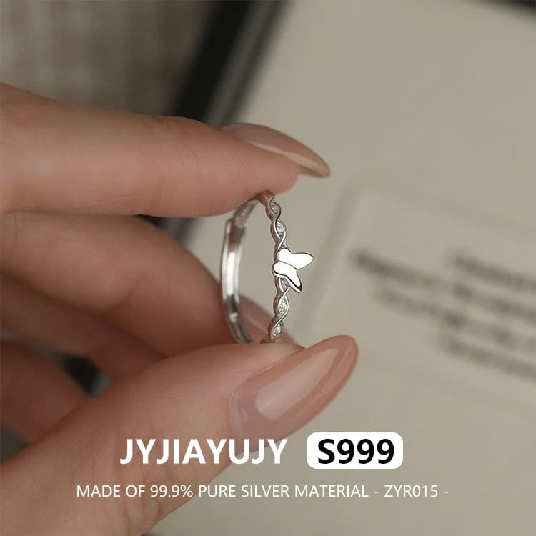 JYJIAYUJY 100% Intero Originale Fine Argento S999 Anello Regolabile Farfalla Twist Band Per La Donna Gioielli Regalo Uso Quotidiano ZYR015