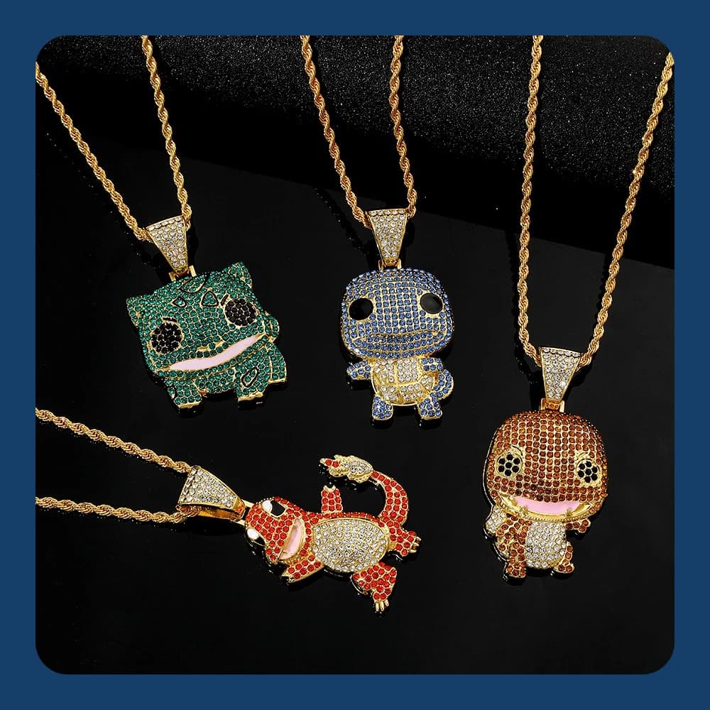 Anime Shaped Pendant Necklace: Small Charizard, Bulbasaur, Diamond, Fashion Accessories for Students, Children's Day Gift
