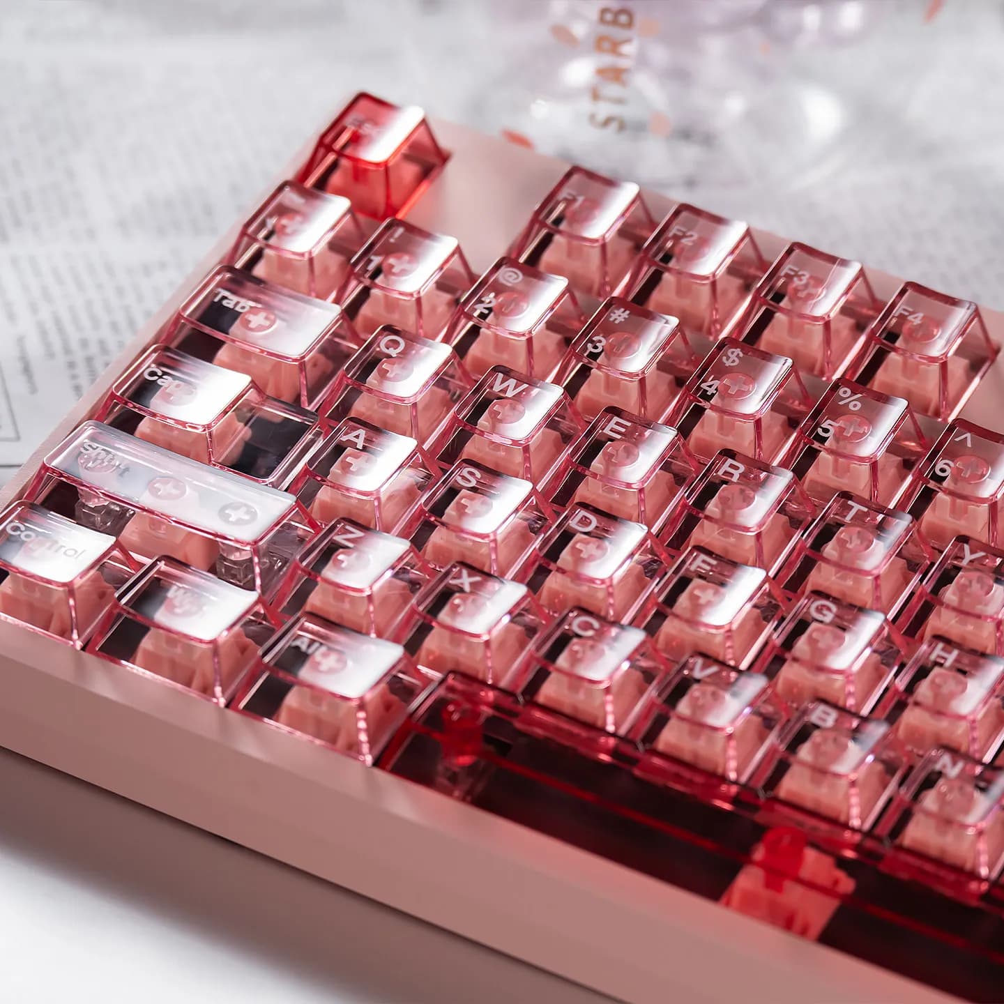 Copritasti trasparenti in cristallo rosa con profilo Cherry per tastiera meccanica da gioco, copritasti ISO Enter per PC, copritasti retroilluminati RGB