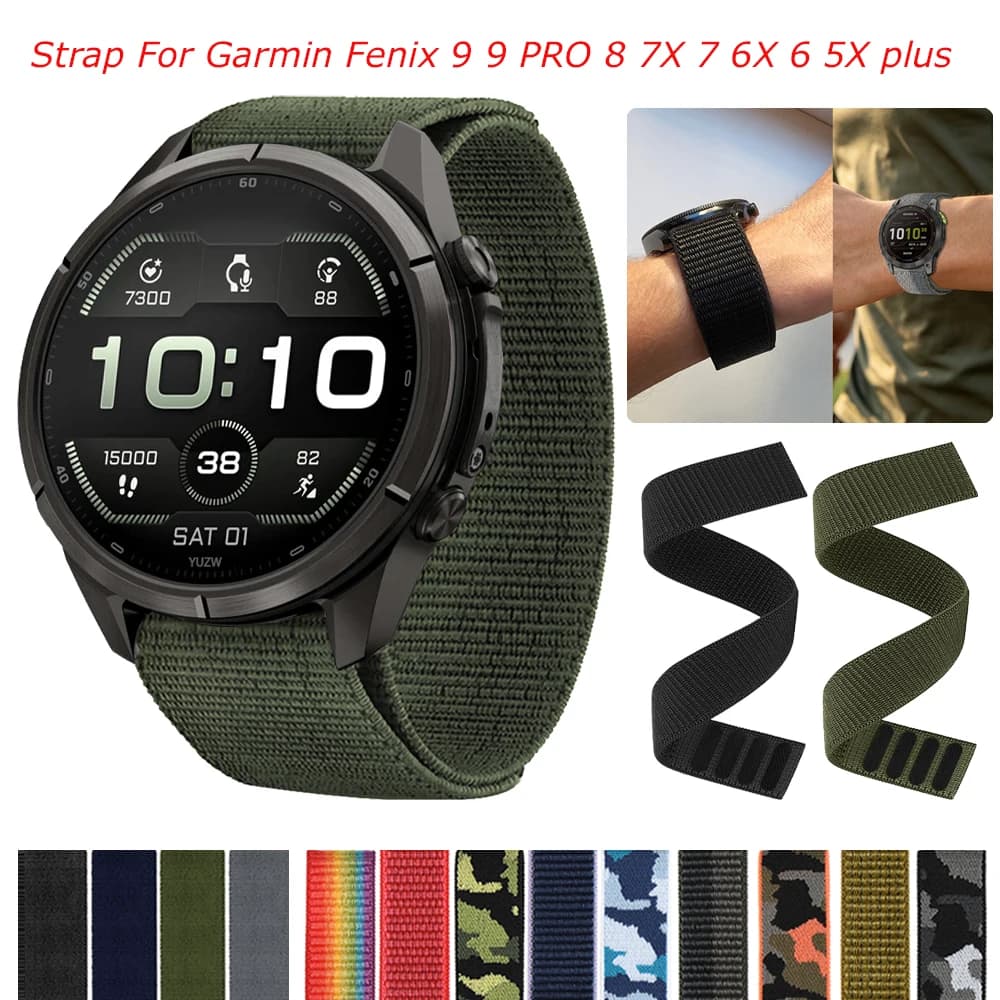26 22mm Strap For Garmin Fenix 9 9Pro 8 8Pro E 7 7X/Epix Pro 47mm 51mm/Enduro/Tactix QuickFit Bracelet Hook Loop Nylon Watchband