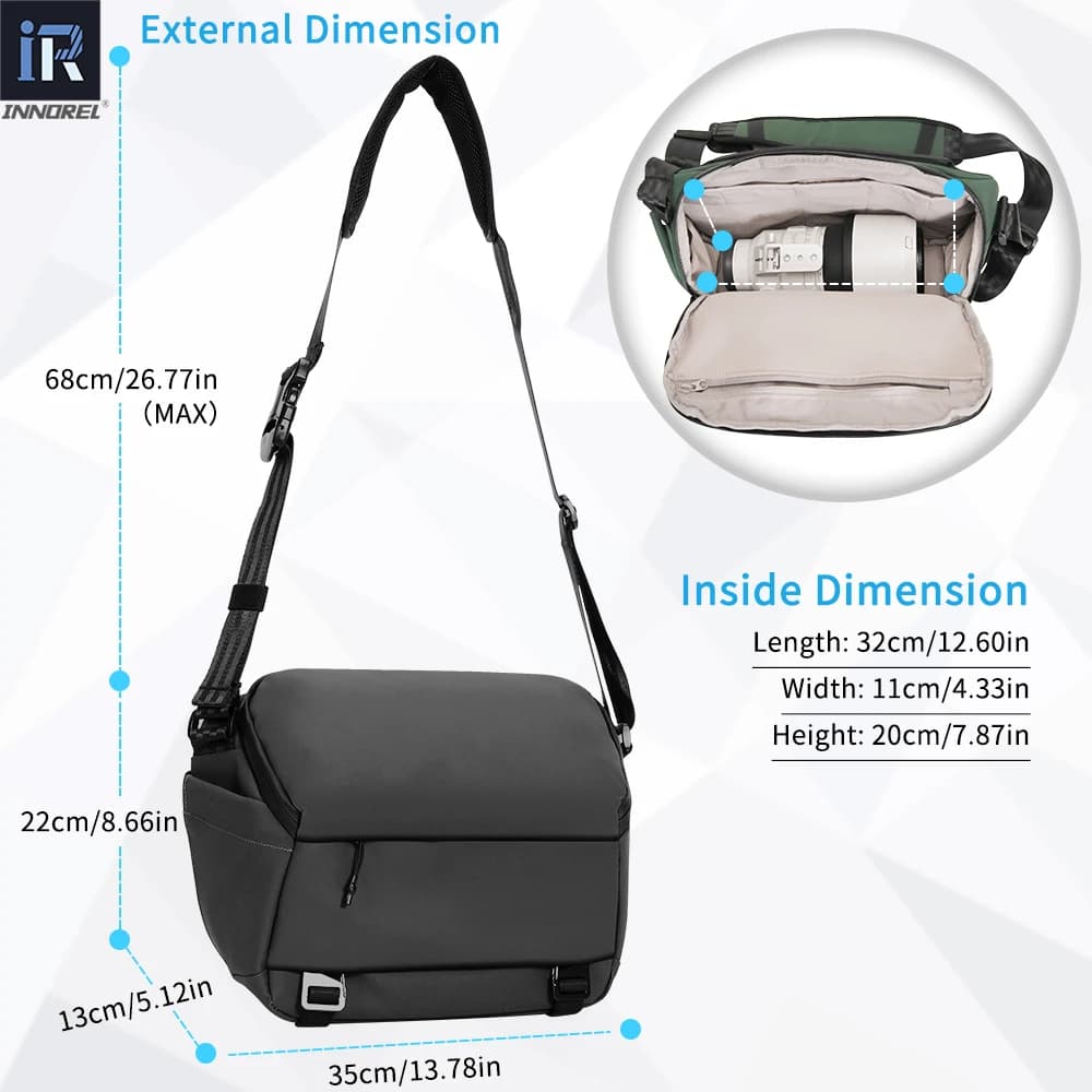 INNOREL CB0611/CB0612 Borsa Impermeabile per Fotocamera DSLR/SLR/Mirrorless da Viaggio con Supporto per Treppiede e Inserti Modulari Rimovibili, 6 Litri