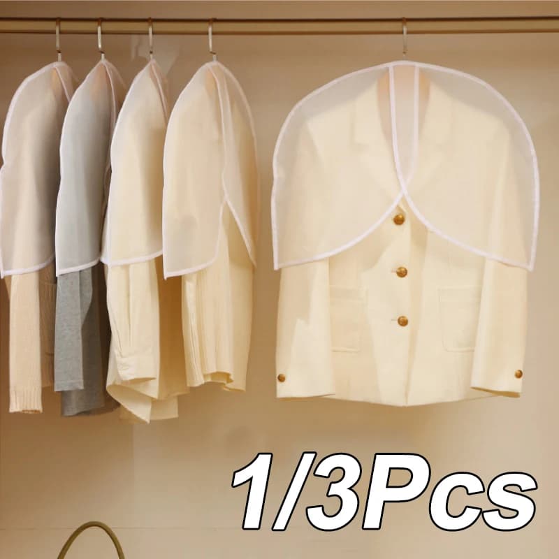 1/3Pcs Garment Dust Cover,Half Transparent Clothes Shoulder Dust Bag For Suit Coat Jacket Storage,Wardrobe Hanging Clothes Cover