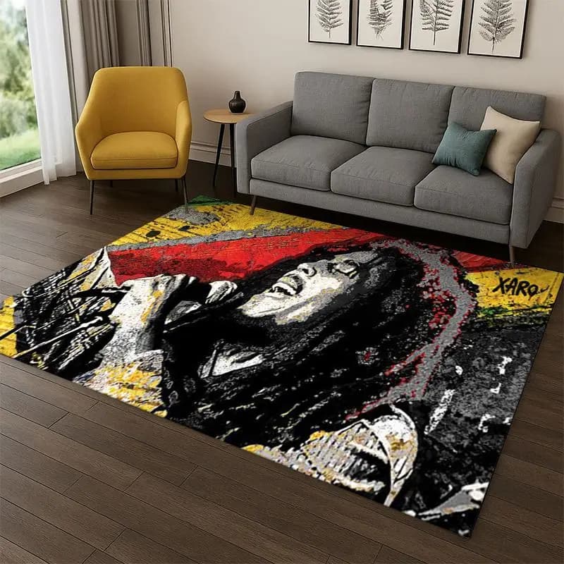 Bob Marley Jamaican Reggae Music Carpet Rug for Bedroom Living Room Sofa Playroom Doormat Home Decor, Game Area Rug Non-slip