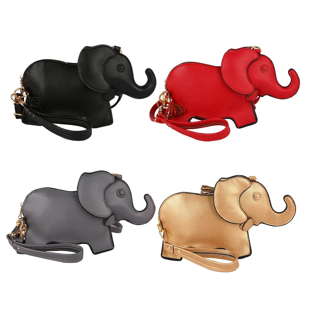 Borsa a Tracolla Multifunzionale da Donna a Forma di Elefante Divertente in PU Tinta Unita Mini Borsa da Viaggio Elegante con Cinturino da Polso
