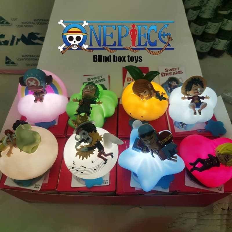 One Piece Anime Cartoon Night Light Series Blind Box rufy Mini Led luminoso Night Light Model Kids Surprise Toy regalo di compleanno