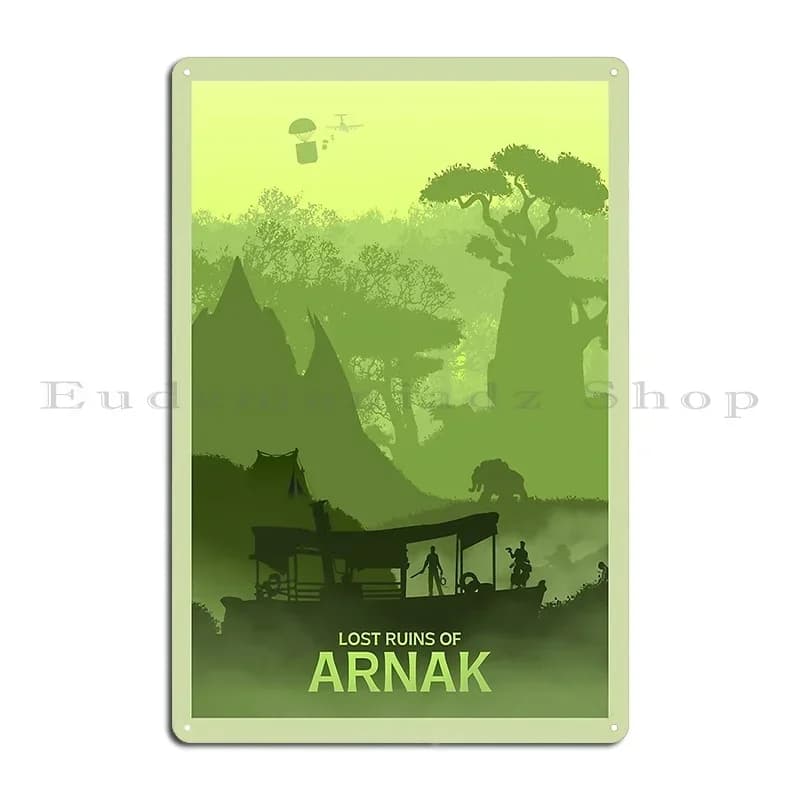 Ruine perdute di Arnak Esplorazione Giochi da tavolo Minimalista Viaggio Targa in metallo Poster Murale Grotta Crea ferro Cinema Targa in metallo Poster