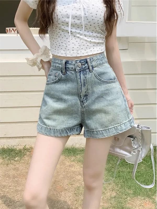 High Waist A-Line Wide Leg Jeans Women's Summer Casual Lazy Loose Shorts Commute Style Water Washed Fabric Summer Collection