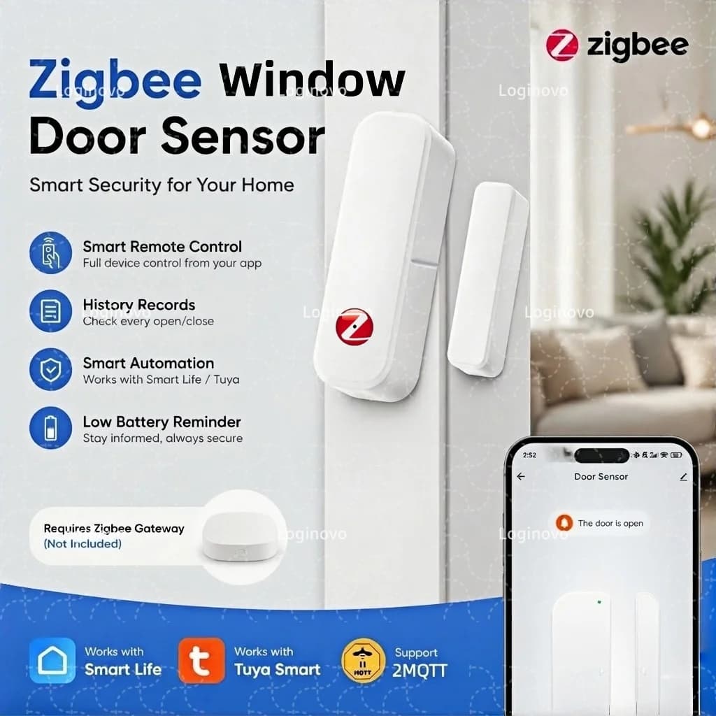 Sensore Zigbee per Porte e Finestre, Rilevamento Luce/Vibrazione, Rilevatore di Contatto Apertura/Chiusura Compatibile con TUYA Smart Life Z2M Alexa Google Home