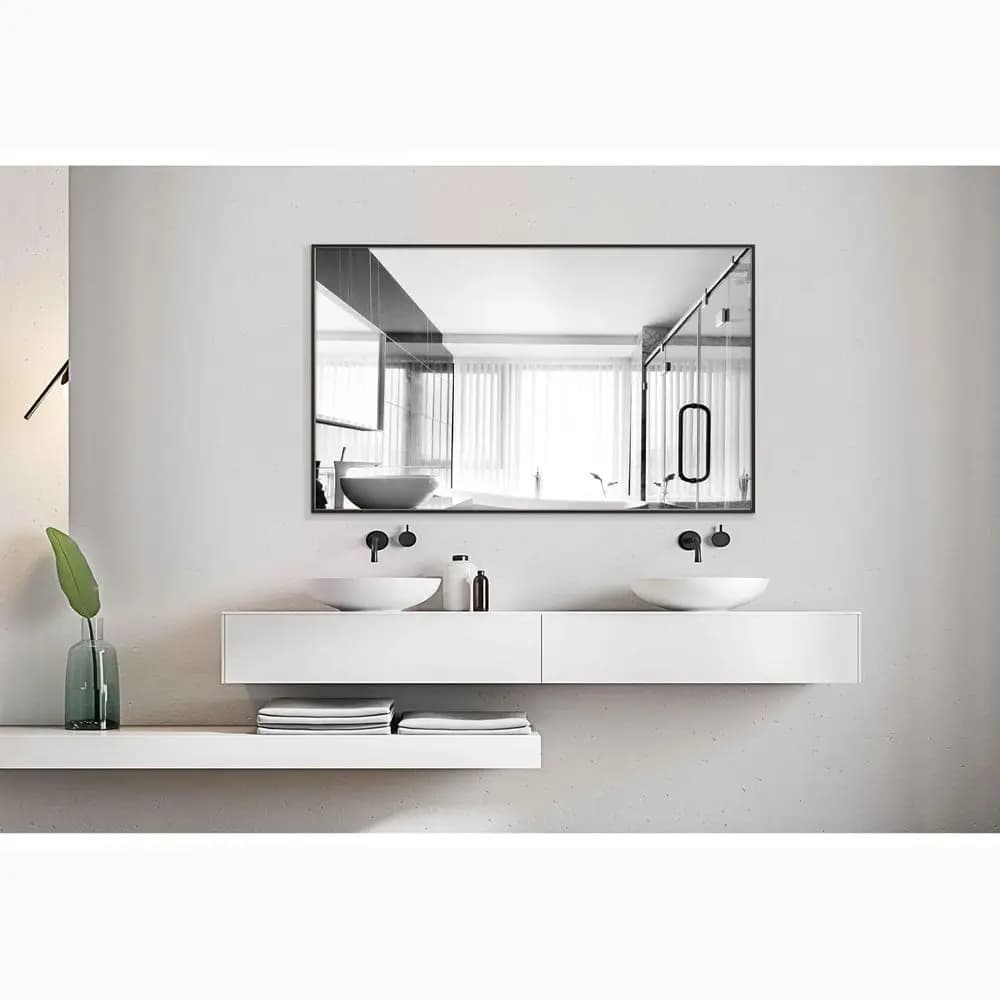Contemporary Black Wall-Mounted Mirror, 40x24 for Bathroom or Bedroom
