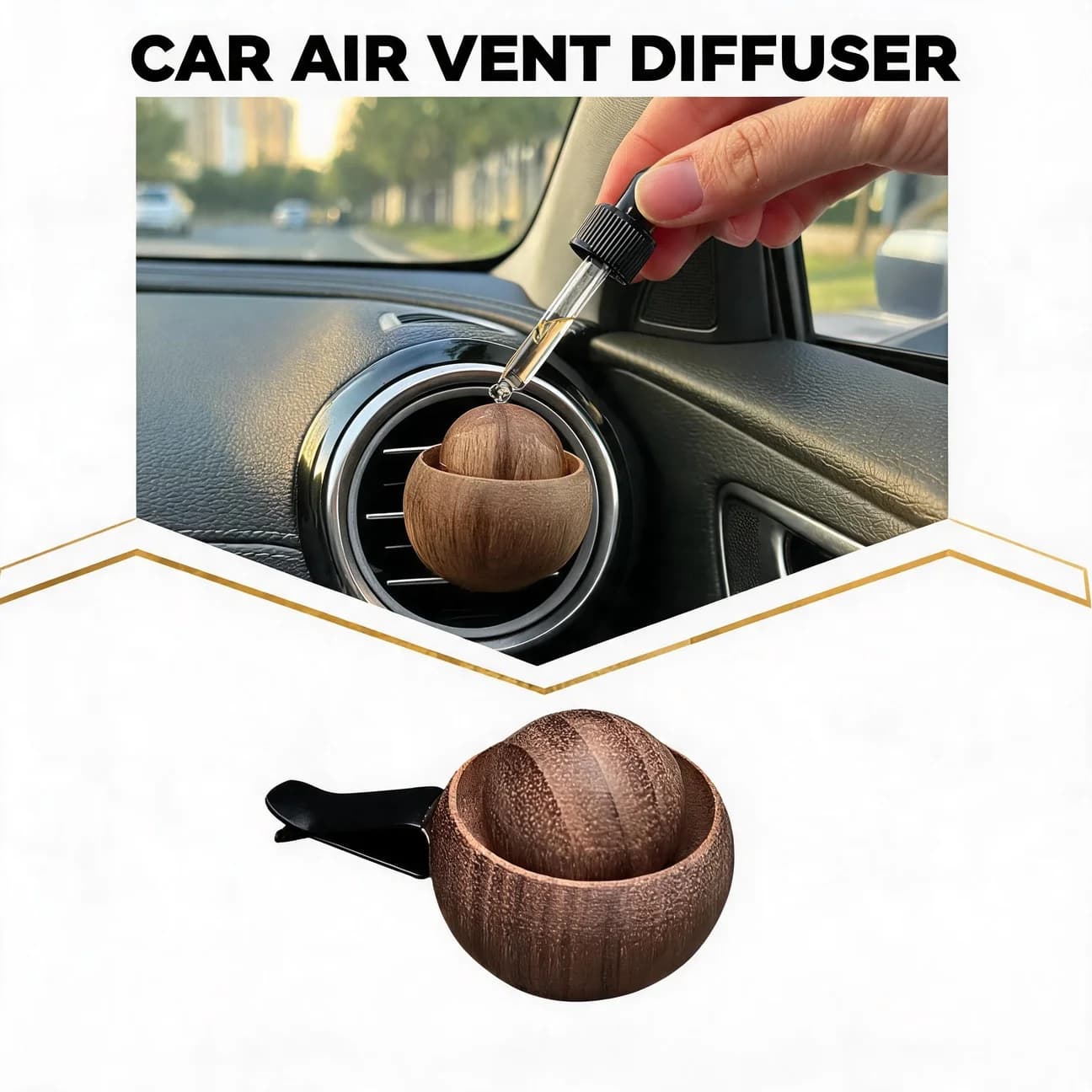 Car Wood Diffuser Black Walnut Wood Perfume Waterless Diffuser Vent Clip Car Aroma Fragrance Oil Wooden Car Diffuser