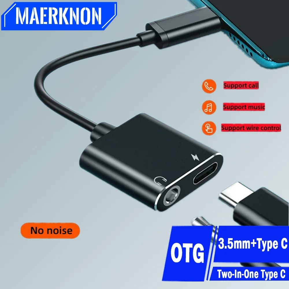 2 in 1 Audio Adapter Type C To 3.5mm Jack Type C Charging Aux OTG Adapter For Samsung Xiaomi 12 Huawei Wired Earphone Converter