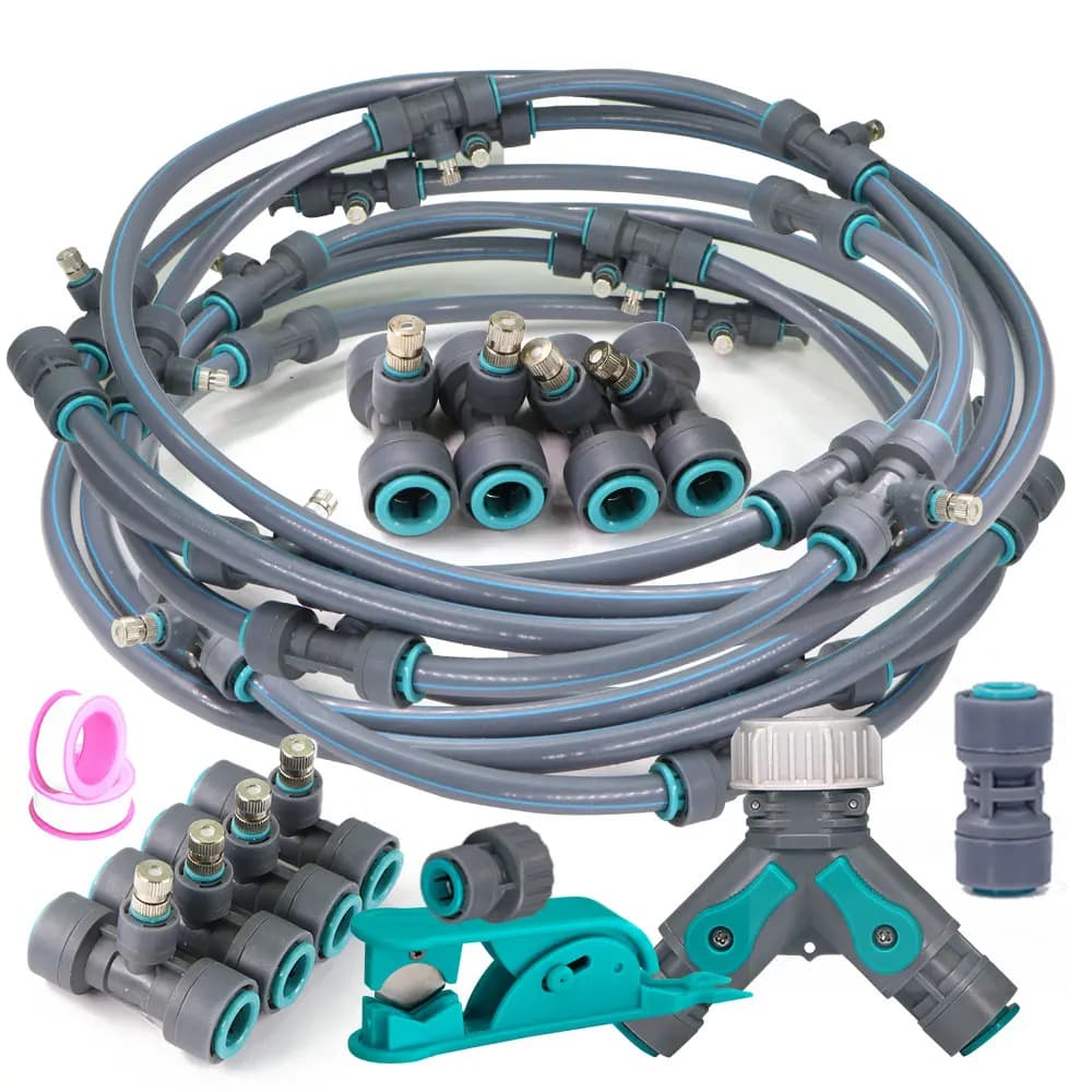 Tubo da giardino 3/8" PE Sistema di spruzzatura con ugello in metallo da 0,3 mm per piante da cortile esterno Atomizzazione Irrigazione Nebulizzazione Raffreddamento Impugnatura