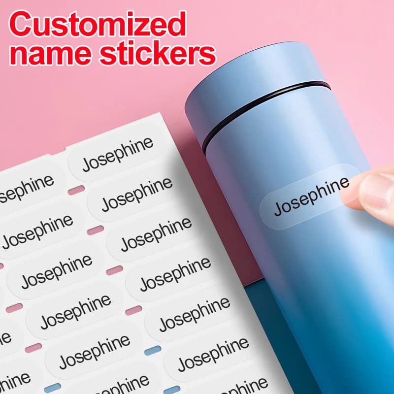 Labels with custom transparent name for waterproof school stickers, custom labels for lunch, water bottles and stationery