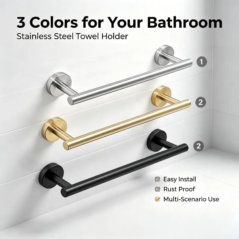 Stainless Steel Square/Round Base Thicken Towel Bar Bathroom Accessories Towel Rod Heavy Duty Wall Mounted Towel Holder