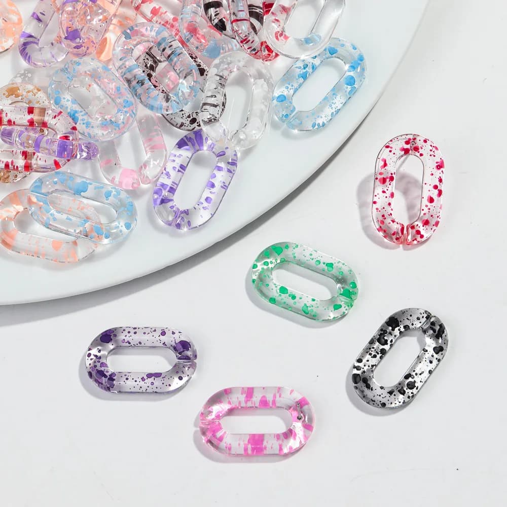 Transparent Spray Paint Acrylic 19x31MM Oval Rings Link Chain Beads for Bracelet Necklace Making DIY Jewelry Accessories 15pcs