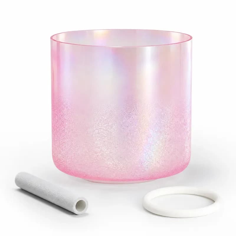 STAR LIN KUP 6 Inch Pink Snow Flower Clear Quartz Crystal Singing Bowl for Meditation Sound Healing with Mallet