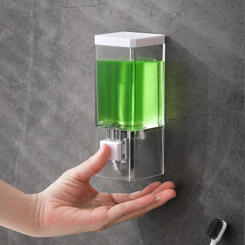 Dispenser di Sapone Manuale Senza Foratura da Parete, Adesivo Trasparente per Bagno