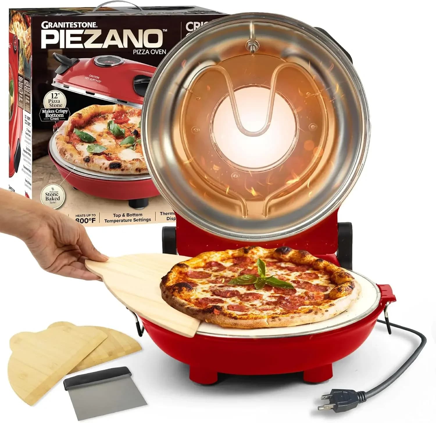 Forno per Pizza con Crosta Croccante di Granitestone – Forno Elettrico da Interno da 12 Pollici con Pietra in Ceramica, Riscaldamento fino a