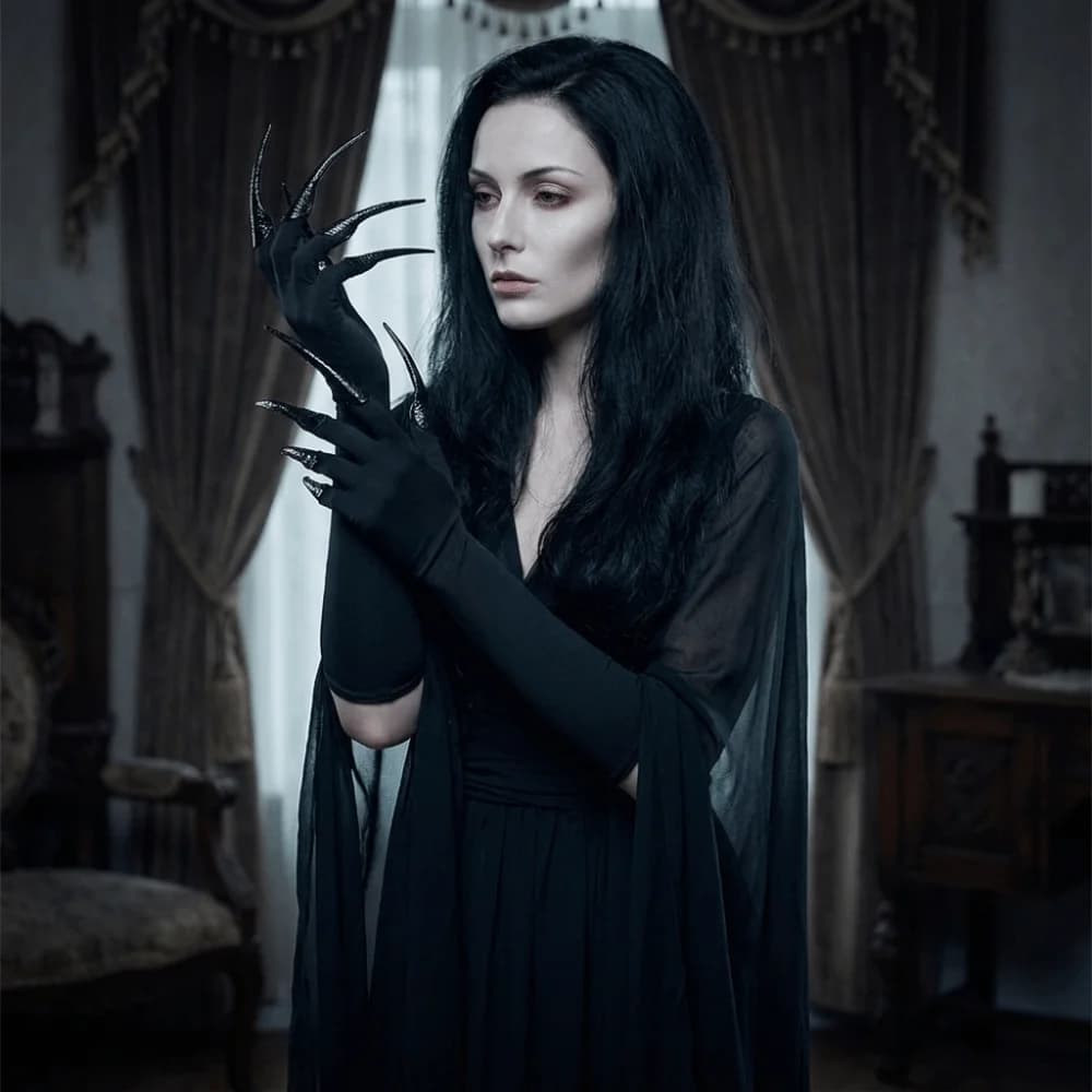 Fashion Gothic Long Nails Gloves Polyester Black Stretch Halloween Witch Gloves Elastic Black Detachable Claw Nails Gloves Party