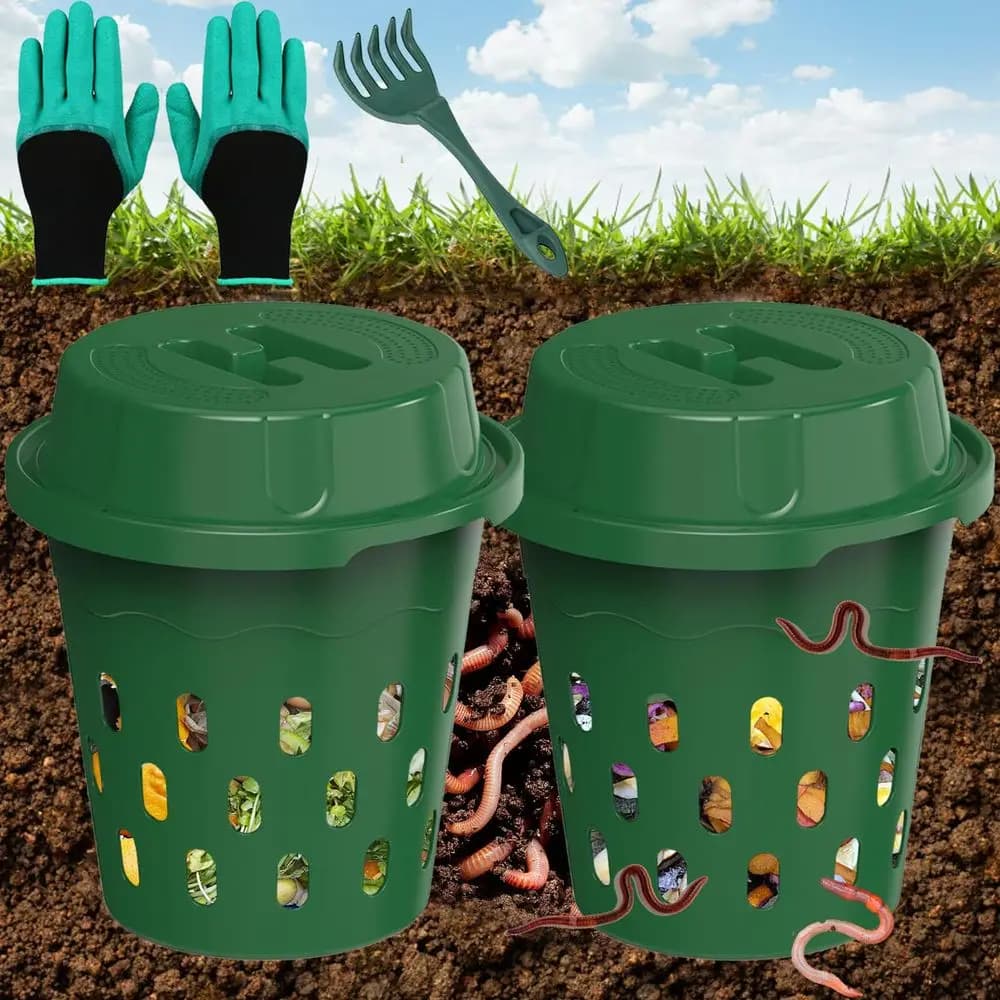 Compostiera per vermi, 2 pezzi da 8L (2.11Gal) Warm Farm, Contenitore per compostaggio a vermi per esterni, per aiuole da giardino e uso domestico, Contenitore per vermicompostaggio per principianti