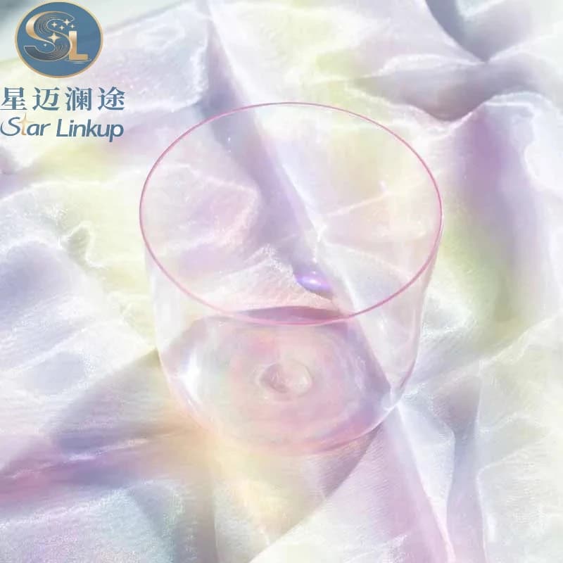 Star Linkup Dual-Style Transparent Clear & Colorful Quartz Crystal Singing Bowl, Vibrational Energy Percussion Instrument for Meditation Practice, Physical Mental Relaxation, Chakra Energy Activation, Aura Cleansing, Stress Reduction & Professional Sound